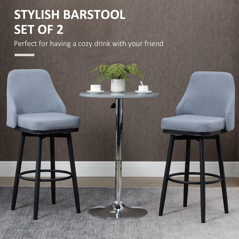 HOMCOM Modern Bar Stools, Set of 2 Swivel Kitchen Chairs, Dark Grey