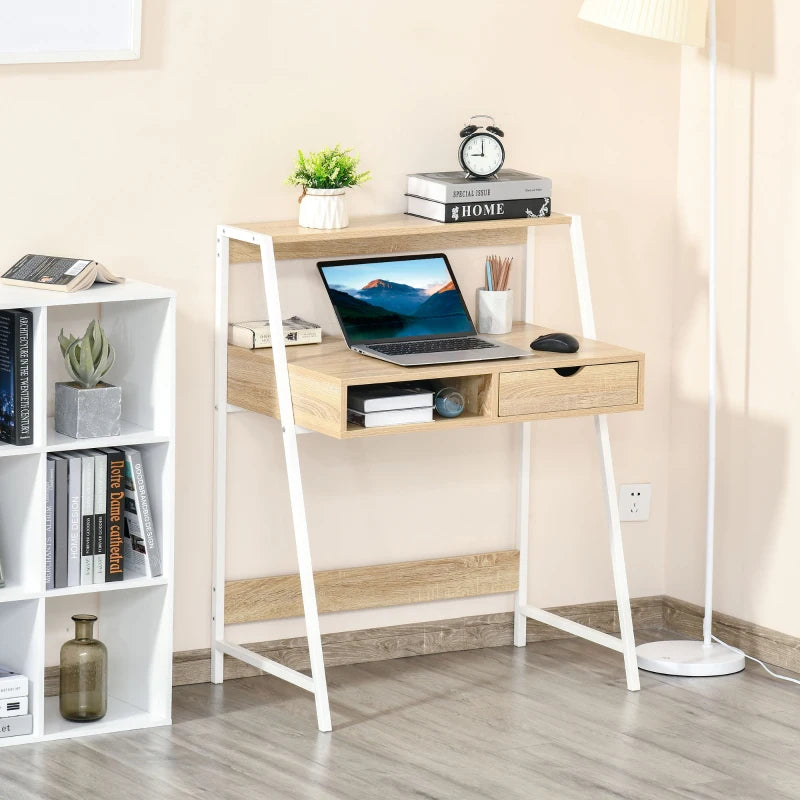 HOMCOM Computer Desk for Small Spaces w/ Drawer and Storage Shelves
