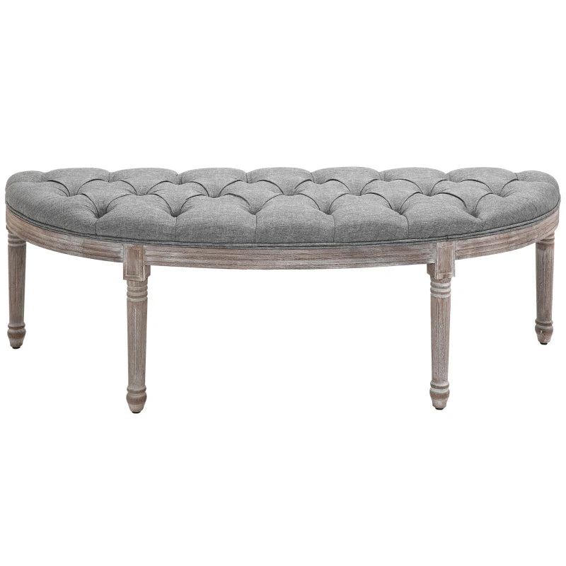 HOMCOM Vintage Semi-Circle Hallway Bench Tufted Upholstered Velvet-Touch Fabric Accent Seat with Rubberwood Legs - Blue