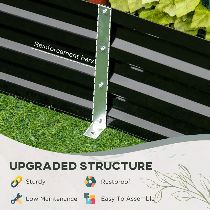 Outsunny 5.9' x 3' x 1' Raised Garden Bed with Support Rod, Steel Frame Elevated Planter Box, Black
