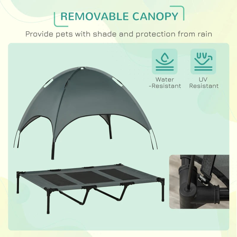 PawHut Elevated Portable Dog Cot Cooling Pet Bed With UV Protection Canopy Shade, 36 inch
