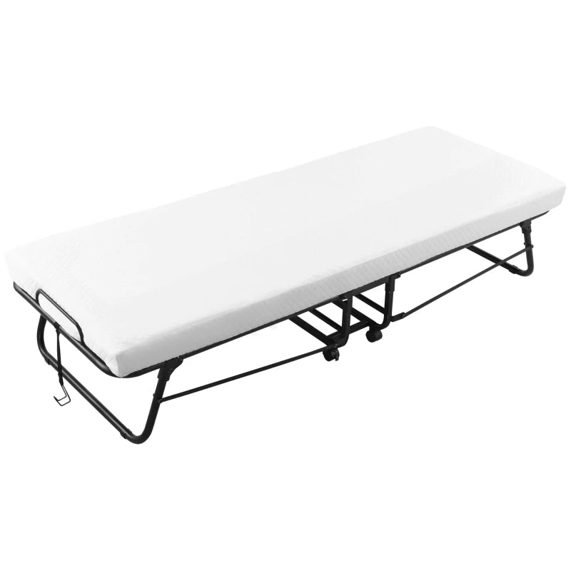 HOMCOM Rollaway Bed, Folding Bed with 4" Mattress, Portable Foldable Guest Bed with Memory Foam, Steel Frame and Wheels, White