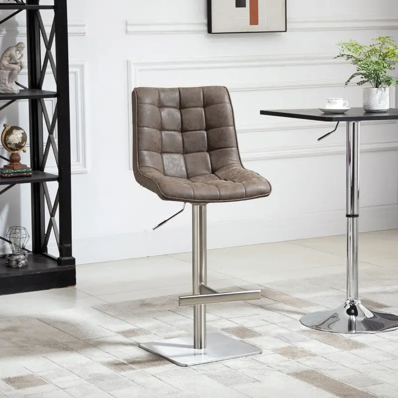 HOMCOM Vintage PU Leather Bar Stool with Stainless Steel Base, Adjustable Counter Height Bar Chair Swivel Barstool with Back, Footrest for Kitchen Counter, Brown