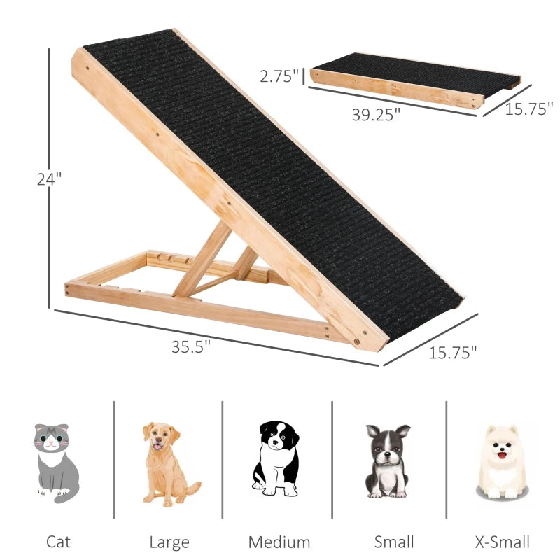 PawHut Pet Ramp Foldable Height Adjustable Bed Steps for Dogs & Cats with Non-slip Carpet
