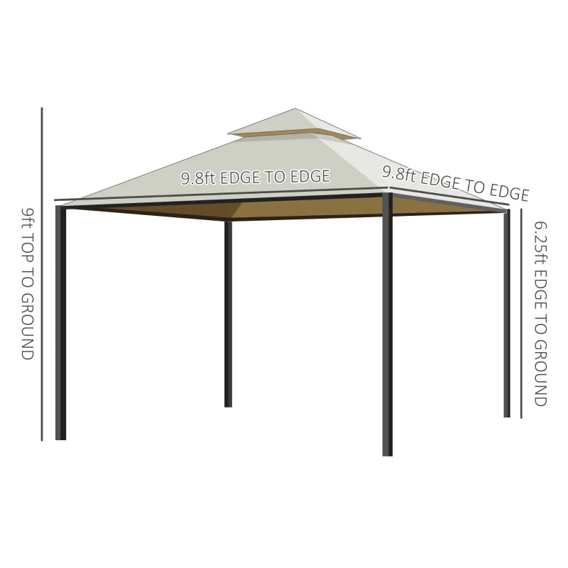 Outsunny 10' x 10' Outdoor Gazebo with Netting and Curtains, Patio Gazebo Canopy with 2-Tier Soft Top Roof and Steel Frame for Lawn, Garden, Backyard and Deck