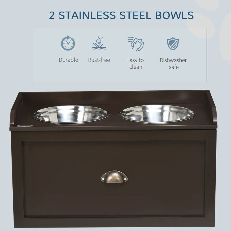 PawHut Large Elevated Dog Bowls with Storage Drawer Containing 21L Capacity, Raised Pet Feeding Station with 2 Stainless Steel Bowls, Gray