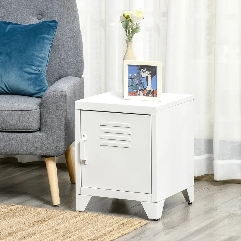 HOMCOM Industrial End Table, Living Room Side Table with Locker-Style Door and Adjustable Shelf, Grey