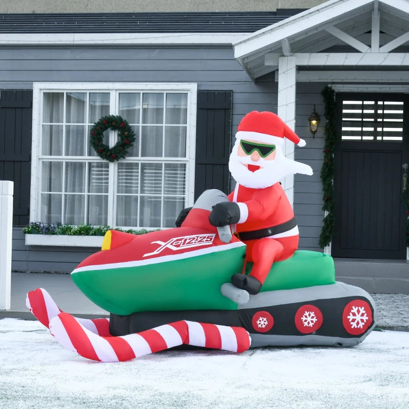 HOMCOM 7ft Christmas Inflatable Santa Claus Driving a Snowmobile, Outdoor Blow-Up Yard Decoration with LED Lights Display