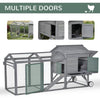 PawHut 96.5" Chicken Coop Large, Wooden Chicken House for 2-4 Chickens, Poultry Cage Hen Pen Portable Backyard with Wheels Outdoor Run, Nesting Box, Removable Tray, Gray