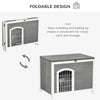 PawHut Foldable Wooden Dog House Raised Puppy Cage Kennel Cat Shelter for Indoor & Outdoor w/ Lockable Door Openable Roof Removable Bottom for Small and Medium Pets Grey