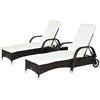 Outsunny 3 Piece Outdoor Furniture Set, 2 Reclining Chaise Lounge Chairs, Rolling Wheels, Armrests, Headrests, Thickly Cushioned, 1 Side Table, PE Plastic Rattan, Brown
