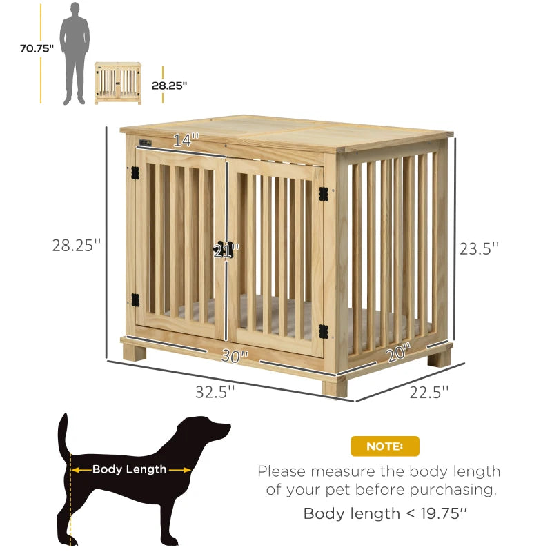 PawHut Dog Crate with Soft Washable Cushion, Lockable Front Door, for Small Medium Dogs, Oak