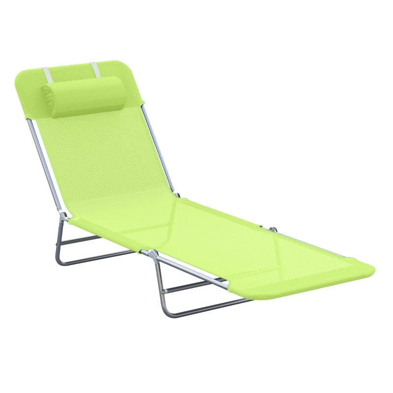 Outsunny Folding Chaise Lounge Pool Chairs, Outdoor Sun Tanning Chairs with Pillow, Reclining Back, Steel Frame & Breathable Mesh for Beach, Yard, Patio, Blue-2