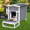 PawHut Wooden Large Deluxe Elevated Indoor Outdoor Cat House with Porch and Balcony - Dark Grey / White