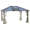 Outsunny 12' x 14' Hardtop Gazebo Canopy with Polycarbonate Roof, Top Vent and Aluminum Frame, Permanent Pavilion Outdoor Gazebo with Netting, for Patio, Garden, Backyard, Deck, Lawn