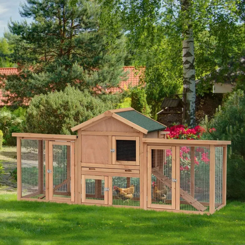 PawHut 66" Chicken Coop Kit Wooden Chicken House Rabbit Hutch Poultry Cage Hen Pen Backyard with Outdoor Run and Nesting Box