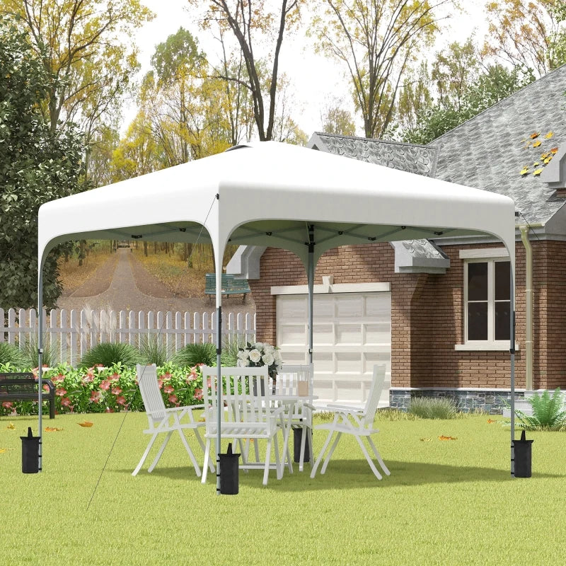 Outsunny 8' x 8' Pop Up Canopy Tent with Wheeled Carry Bag and 4 Sand Bags, Instant Sun Shelter, Tents for Parties, Height Adjustable, for Outdoor, Garden, Patio, White