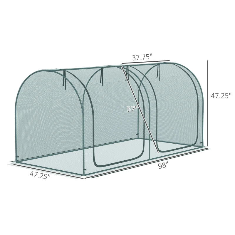 Outsunny 8' x 4' Crop Cage, Plant Protection Tent with Two Zippered Doors, Storage Bag and 4 Ground Stakes, for Garden, Yard, Lawn, Green