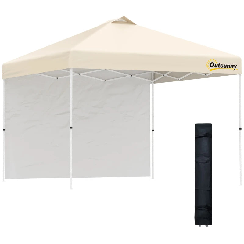 Outsunny 10' x 10' Pop-Up Canopy Tent with 1 Sidewall, Instant Sun Shelter, Tents for Parties, Height Adjustable, with Wheeled Carry Bag for Outdoor, Garden, Patio, Multicolored