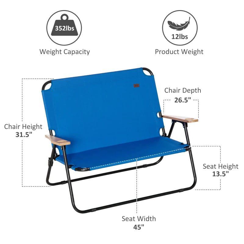 Outdoor Double Camping Chair Folding Loveseat Lawn Chair 2-Person Fishing  Seat