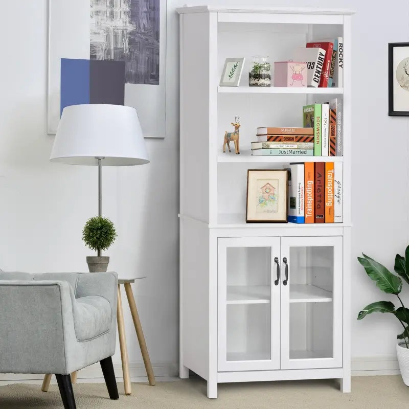 kleankin Tall Bathroom Storage Cabinet with 3 Tier Shelf, Glass Door Cupboard, Freestanding Linen Tower with Adjustable Shelves, Antique White