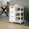 HOMCOM Compact Bar Serving Cart, Compact Trolley with Wood Top & Drawers, White
