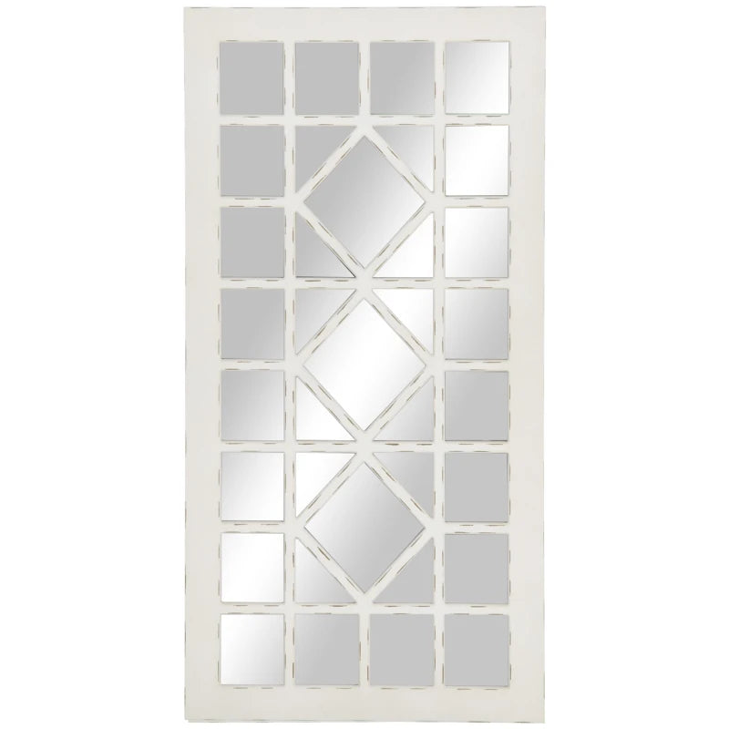 HOMCOM 47" x 24" Farmhouse Wall Mirror, Window Mirror for Wall, Distressed White