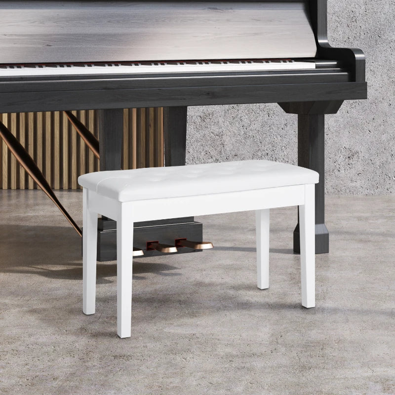 HOMCOM Traditional Country Birchwood Faux Leather Padded 2 Person Piano Bench, White