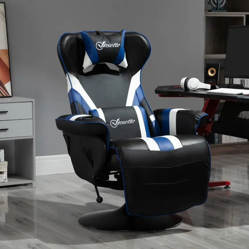 Vinsetto Gaming Chair, Racing Style Computer Recliner with Lumbar Support, Footrest and Cup Holder, Black/White/Blue