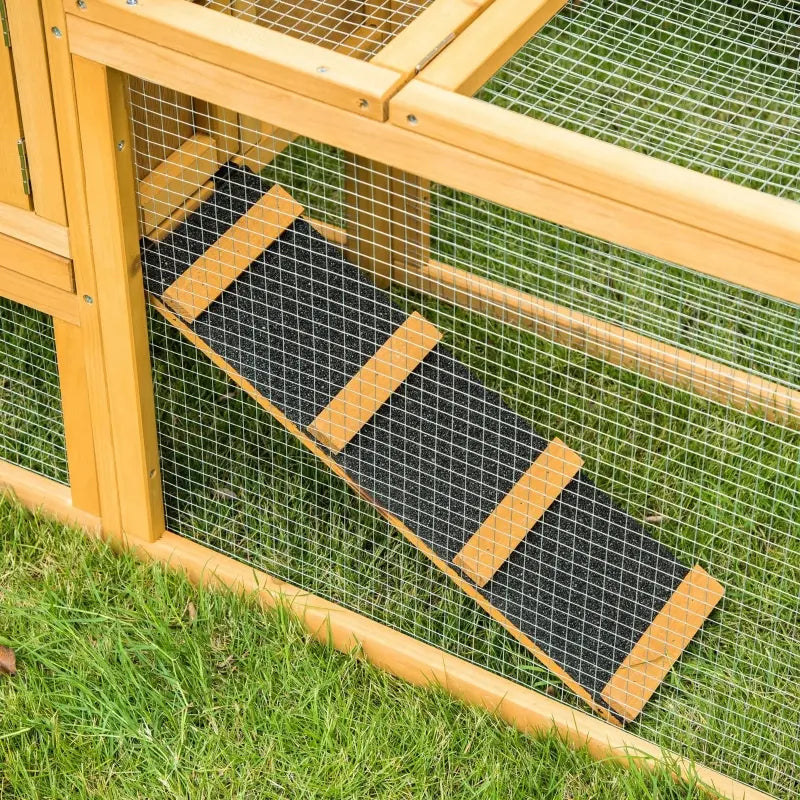 PawHut Solid Wood Rabbit Hutch with 2 House Levels and Patio Space