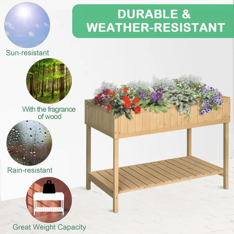 Outsunny 34" Raised Garden Bed, Elevated Wooden Planter Box with Holes for Vegetables, Herb, Flowers for Backyard, Dark Gray