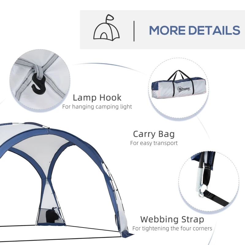 Outsunny 6-8 Person Screen House for Camping, Family Tents Shelter with Portable Carry Bag, Sun Shelter Dome Tent with 4 Zipped Mesh Doors,Stakes, Lamp Hook for Travel, Picnics, White and Blue