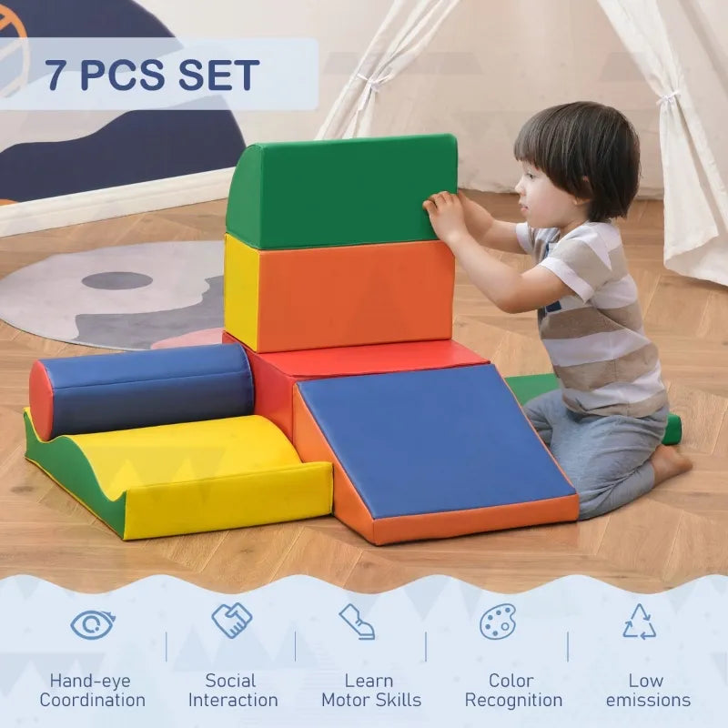Qaba Foam Play Set for Toddlers and Children, Easy-to-clean 4 Piece Soft & Safe Kids Climbing Set for Crawling or Sliding, Multicolor-1