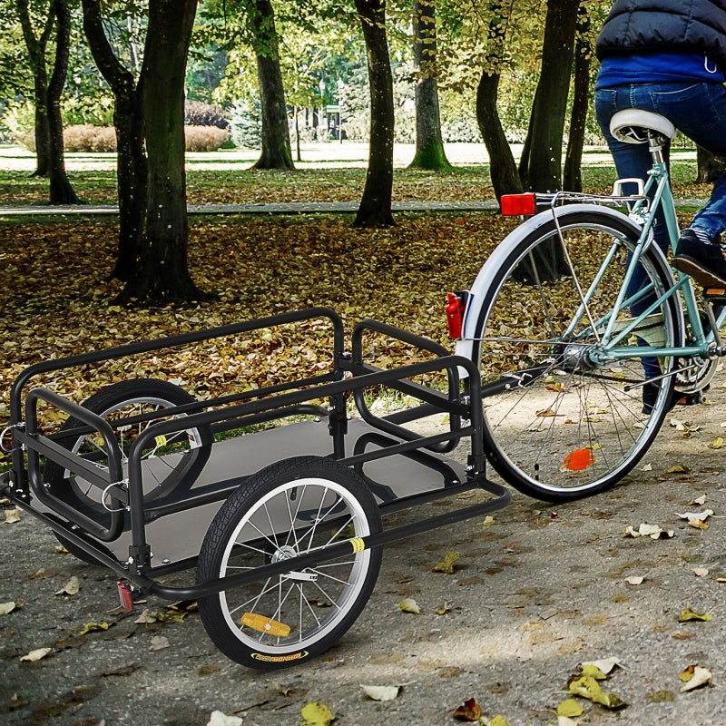 ShopEZ USA Foldable Bike Cargo Trailer Cart with Hitch, 80lbs Capacity, 16in Wheels, Black