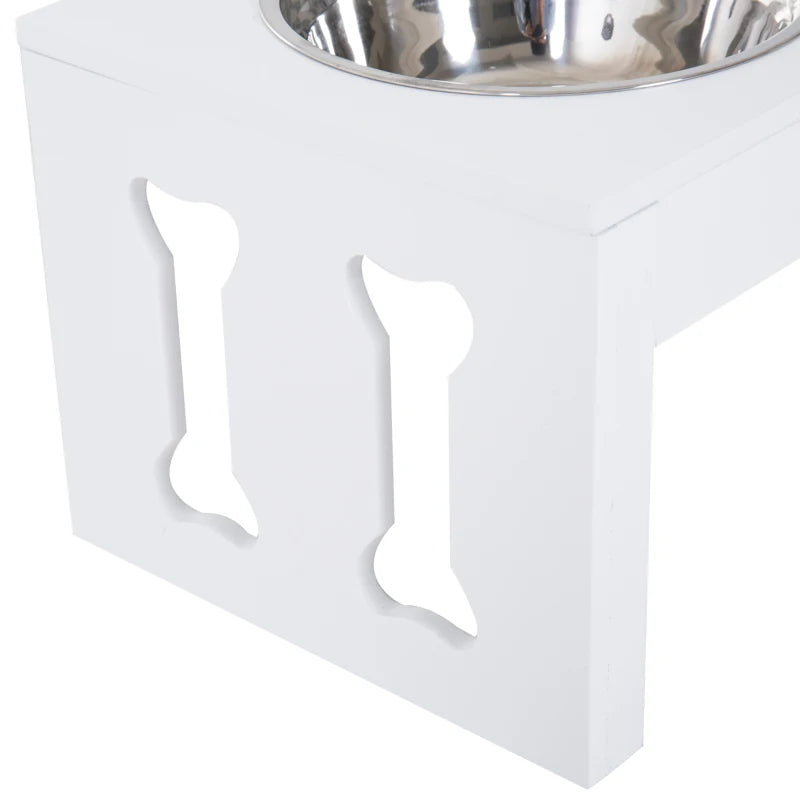 PawHut 23" Modern Decorative Dog Bone Wooden Heavy Duty Pet Food Bowl Elevated Feeding Station - White