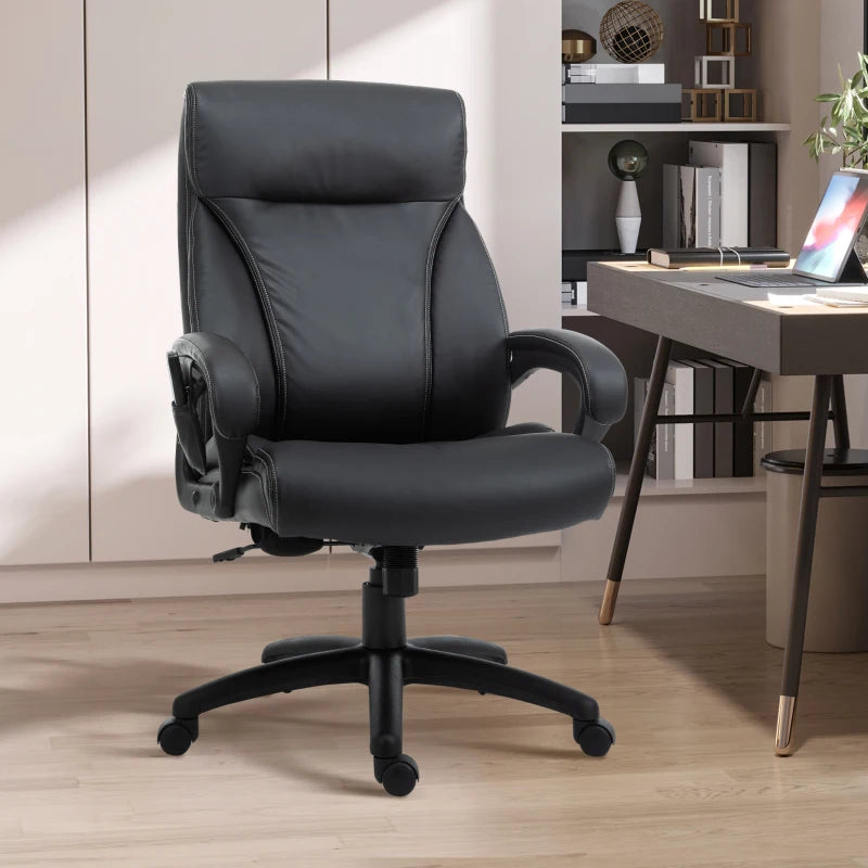 Vinsetto Mid Back Home Office Chair with 2-Point Lumbar Massage, USB Power, Faux Leather Desk Computer Chair, Black
