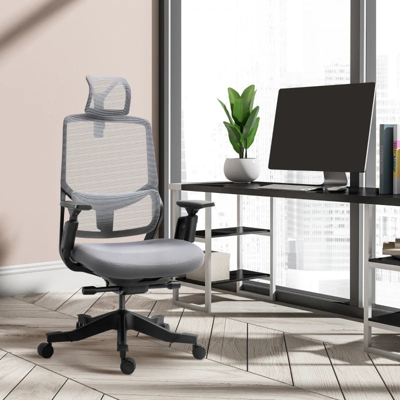 Vinsetto High-Back Office Computer Desk Chair w/ Lumbar Support & Adjustable Height, Grey