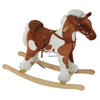 Qaba Kids Metal Plush Ride-On Rocking Horse Chair Toy with Realistic Sounds - Light Brown / White