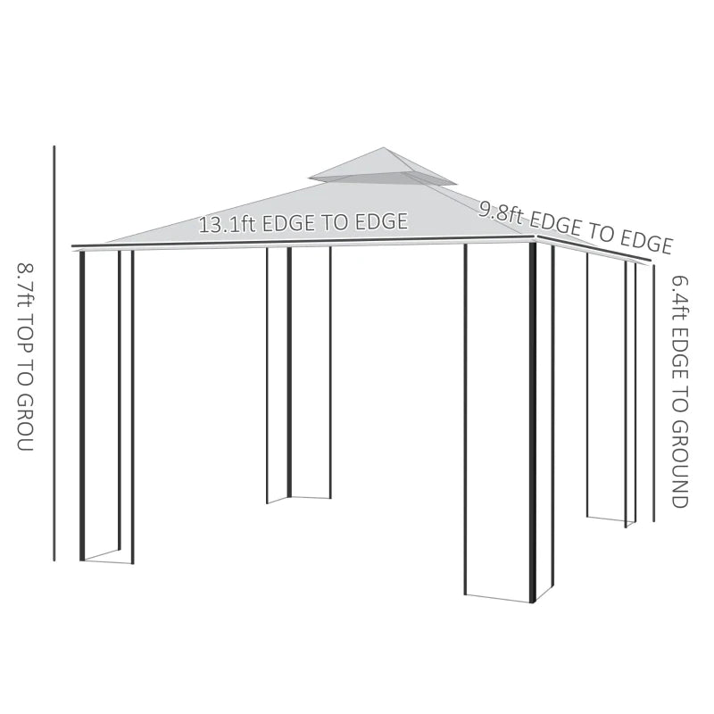 Outsunny 10' x 13' Outdoor Soft Top Gazebo Pergola with Curtains, 2-Tier Steel Frame Gazebo for Patio, Sage Gry