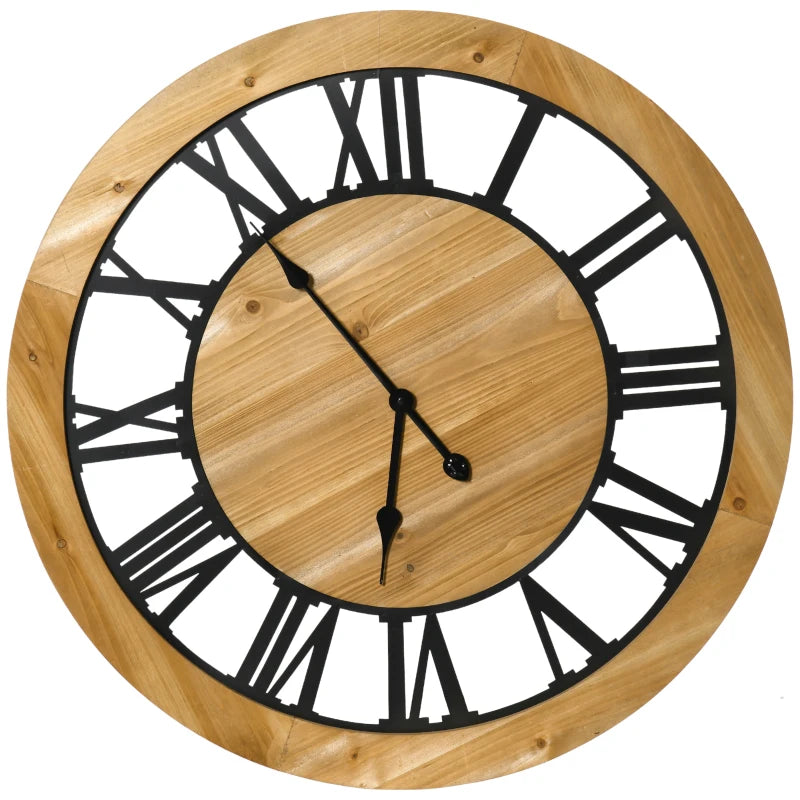 HOMCOM 36 Inch Large Wall Clock, Silent Non Ticking Wood Metal Farmhouse Roman Numeral Clocks for Living Room Decor, Battery Operated, Black