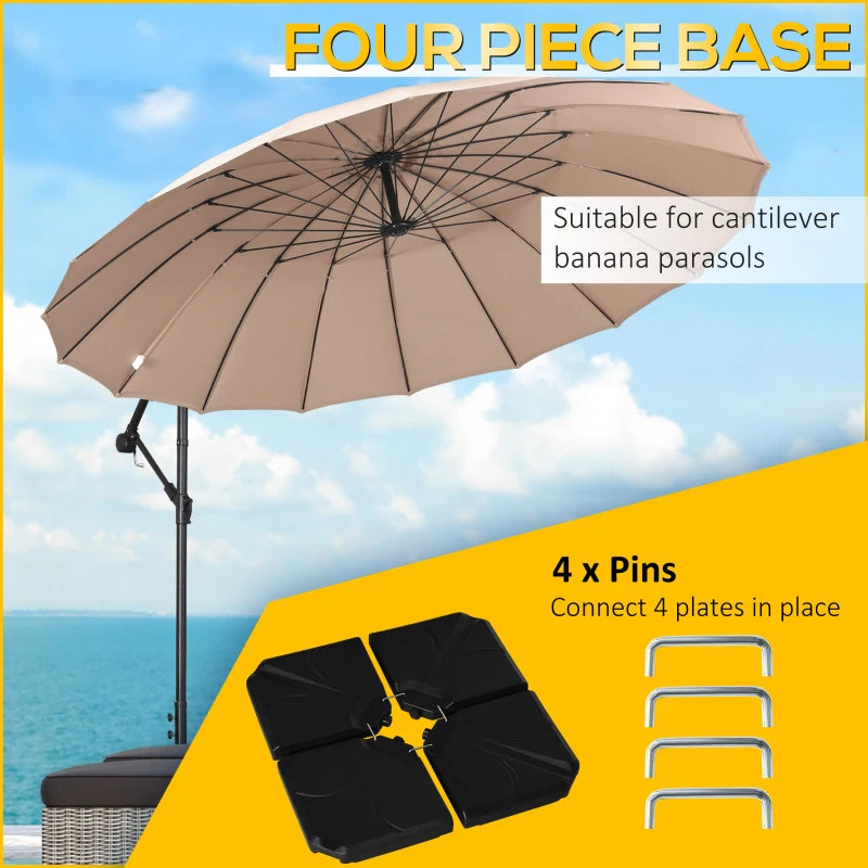 Outsunny 4 Pieces Cantilever Patio Umbrella Base, Fan Shaped Umbrella Weight w/ Built-In Handles & Rugged Material, 148 lbs Water and 220 lbs Water and Sand, Coffee