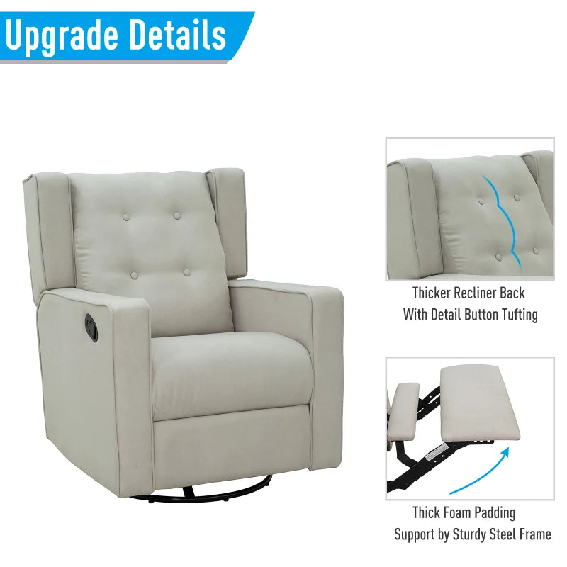 HOMCOM Linen Fabric Swivel Gliding Recliner Sofa Chair - Beige