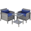 Outsunny 3 Piece Patio Furniture Set, PE Rattan Wicker Table, And Chairs, Conversation Set w/ Washable Cushion and Tempered Glass Tabletop for Outdoor Garden, Royal Blue