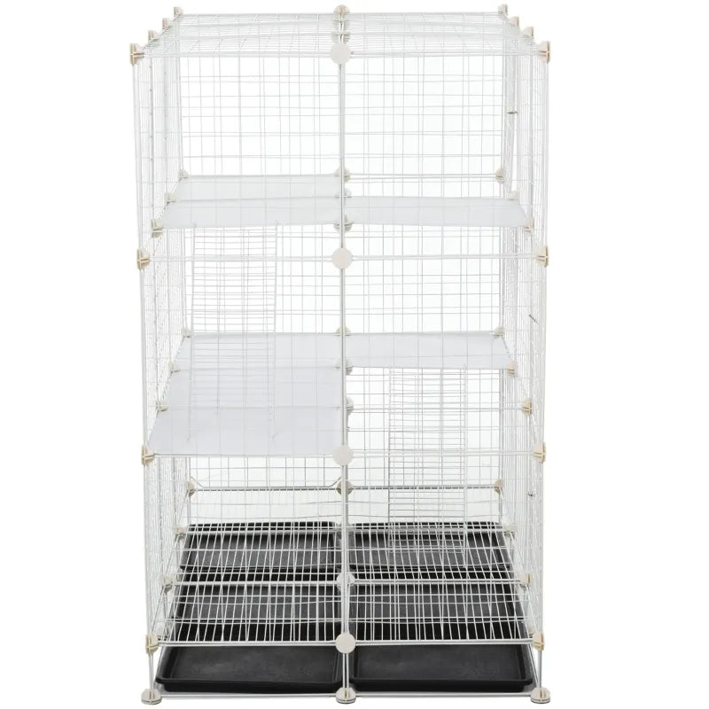 PawHut Home Indoor Pet Gate Cage for Your Small Pets w/ 6 Independent Trays  White