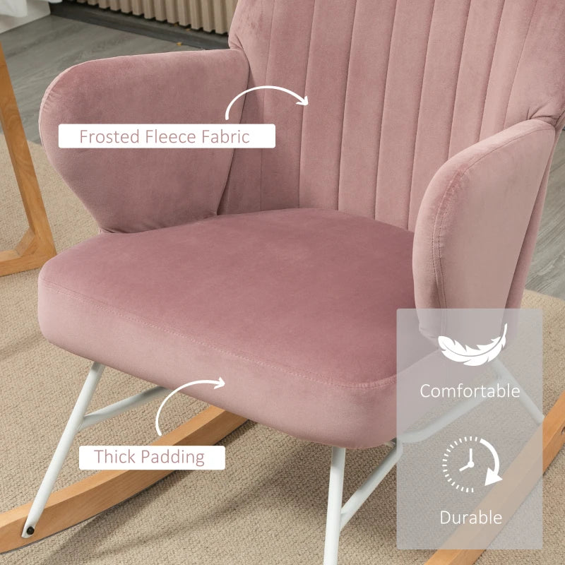 HOMCOM Accent Rocking Chairs, Upholstered Nursery Glider Rocker, Modern Armchair, Wingback Chair for Living Room and Bedroom, Pink