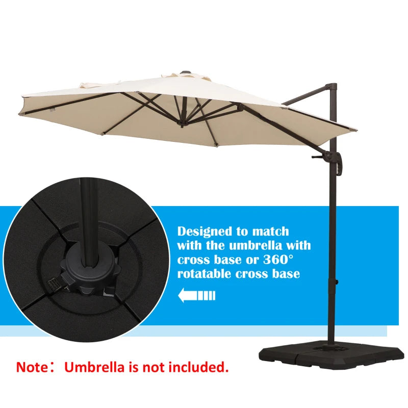 Outsunny 4 Pieces Cantilever Patio Umbrella Base, Fan Shaped Umbrella Weight w/ Built-In Handles & Rugged Material, 148 lbs Water and 220 lbs Water and Sand, Coffee