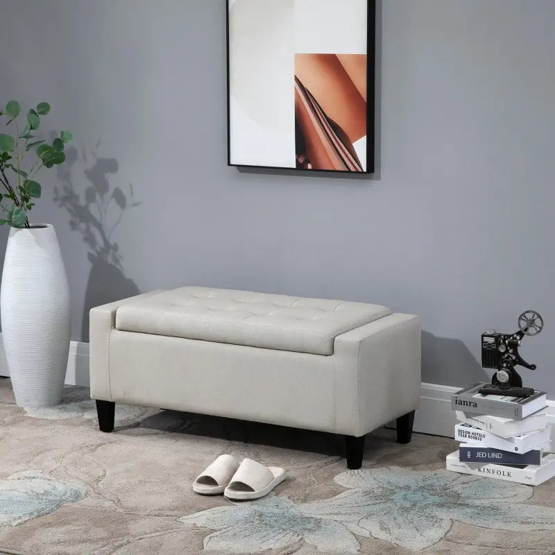 HOMCOM Linen Storage Ottoman Bench Lift Top Tufted Rectangle Ottoman for Living Room, Entryway, or Bedroom, Beige