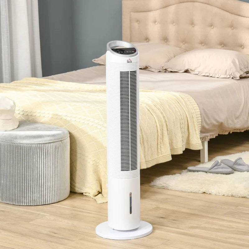 HOMCOM 40" Portable Oscillating Air Cooler Fan for Home Office, 3-In-1 Standing Ice Floor Fan with Humidifier, 3 Modes, 3 Speeds, 8H Timer, Remote, LED Display, White