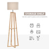 HOMCOM Tall Floor Lamp With Linen Style Fabric Shade  3-Tier Rubber Display Shelves