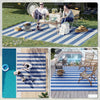Outsunny Reversible Outdoor Rug Carpet, 9' x 12' Waterproof Plastic Straw Rug, Portable RV Camping Rugs with Carry Bag, Large Floor Mat for Backyard, Deck, Picnic, Beach, Blue & White Striped